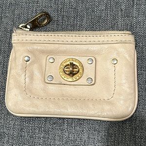 Marc by Marc Jacobs Beige Leather Coin Card Wallet Keychain